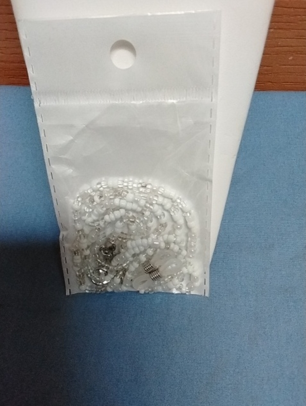 White Beaded Necklace/eyeglass Chain with Silver Accents